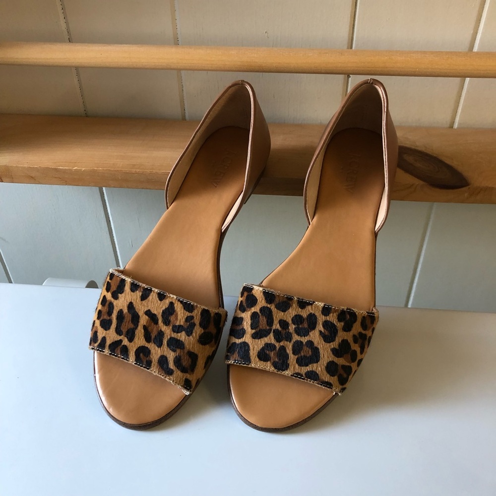 J.CREW Animal Print Faux Calf Hair Slip On Single Strap Women’s Flat Sandals